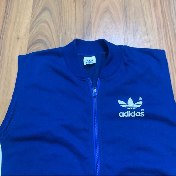 Vintage 80s Adidas Sweater Vest Full Zip Blue Men’s Size Medium Trefoil Logo - Picture 3 of 6